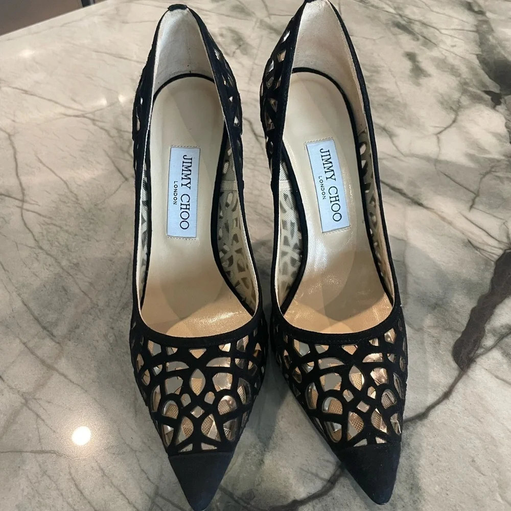 Jimmy Choo Anouk suede laser cut heels
